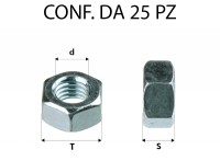 Dadi con filetto M12 x 1,5 per chiave da 19, zincatura bianca