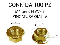 Dado rondellato M4 zincato giallo