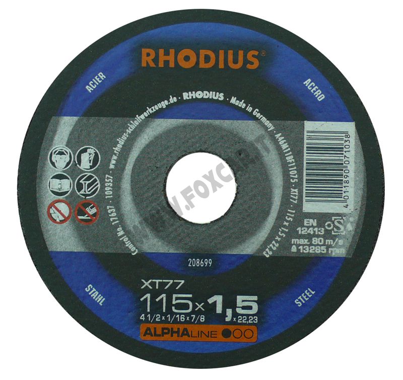 Disco da taglio Rhodius per acciaio, spessore 1,5 mm e diametro 115 mm -  ABRASIVI - Foxcar Foxcar
