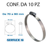 Fascetta stringitubo inox per tubi da 70 a 90 mm