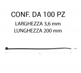 Fascetta in plastica per fissaggio cavi e cablaggi misura 3,6 x 200 mm