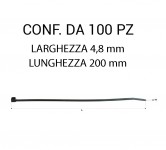 Fascetta in plastica per fissaggio cavi e cablaggi misura 4,8 x 200 mm