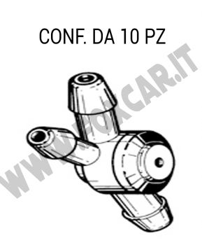Giunto tergi a 3 vie con valvola di ritegno per tubo Ø 5 mm