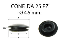 Gommino copri fori di 4,5 mm. A=9 mm B=4,5 mm C=9 mm H=1,5 mm