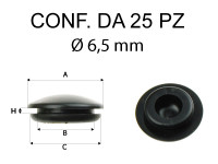 Gommino copri fori di 6,5 mm. A=9,5 mm B=6,5 mm C=9,5 mm H=1,5 mm
