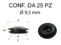 Gommino copri fori di 9,5 mm. A=15,5 mm B=9,5 mm C=12,5 mm H=1,5 mm