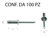 Rivetti a strappo in alluminio 3,2 x 10 mm e foro con Ø 3,2 mm