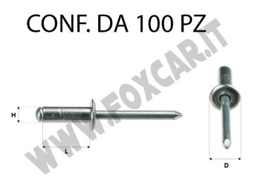   Rivetti a strappo in alluminio 3,2 x 10 mm e foro con Ø 3,2 mm