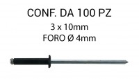 Rivetti a strappo nero, in alluminio 3x10 mm per foro Ø 3 mm