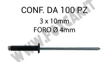 Rivetti a strappo nero, in alluminio 3x10 mm per foro Ø 3 mm