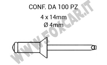 Rivetti a strappo testa conica diametro 4 lunghezza 14 mm e per foro da 4 mm