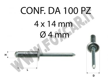 Rivetti a strappo in alluminio 4 x 14 mm e foro di Ø 4 mm