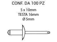 Rivetti a strappo, a testa larga, in alluminio 5x10 mm, testa 16 mm e ...