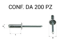 Rivetto a strappo in alluminio 3,8 x 7 mm