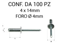 Rivetti a strappo in acciaio zincato 4x14 mm e foro di Ø 4 mm