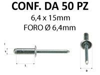 Rivetti a strappo in acciaio zincato 6,4x15 mm e foro di Ø 6,4 mm