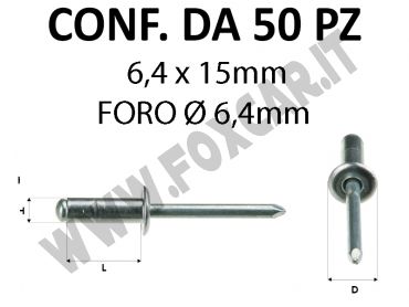 Rivetti a strappo in acciaio zincato 6,4x15 mm e foro di Ø 6,4 mm