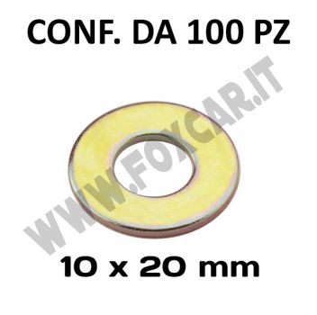 Rondelle piane Ø foro 10 mm, diametro esterno 20 mm, spessore 2 mm zincata gialla
