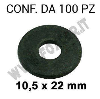 Rondelle a fascia larga con diametro foro 10,5 mm, Ø esterno 22 mm, spessore 2 mm,
  zincata nera
