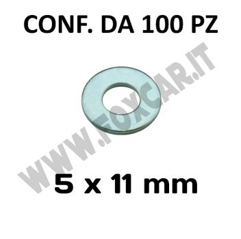 Rondelle, rosette piane Ø foro 5 mm, diametro esterno 11 mm, spessore 1,2 mm zincata