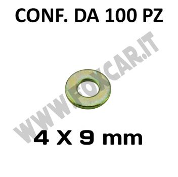 Rondelle piane per foro 4 mm, diametro esterno 9 mm, spessore 1 mm