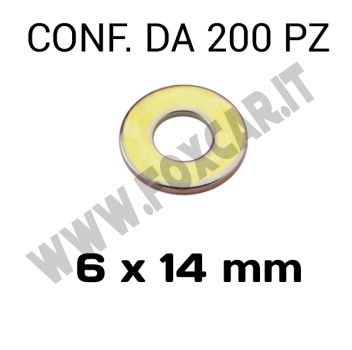 Rondelle piane Ø foro 6,5 mm, diametro esterno 14 mm, spessore 1,5 mm zincata gialla