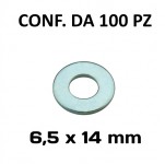 Rondelle, rosette piane Ø foro 6,5 mm, diametro esterno 14 mm, spesso...