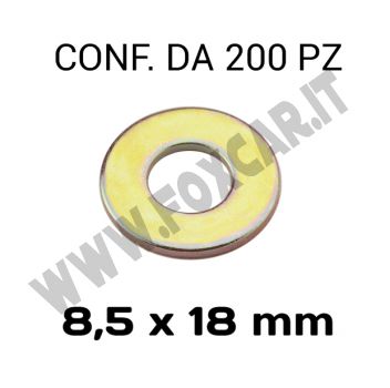 Rondelle piane Ø foro 8,5 mm, diametro esterno 18 mm, spessore 1,5 mm zincata gialla