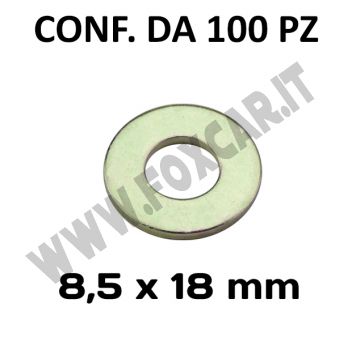 Rondelle, rosette piane Ø foro 8,5 mm, diametro esterno 18 mm, spessore 1,5 mm zincata