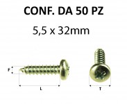 Vite autofilettante testa bombata a croce zincatura gialla 5,5 x 32 mm