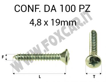 Vite autofilettante testa svasata bombata a croce zincatura gialla 4,8 x 19 mm