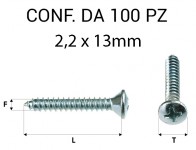 Vite Autofilettante testa svasata bombata a croce zincatura bianca 2,2...
