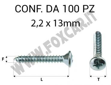 Vite Autofilettante testa svasata bombata a croce zincatura bianca 2,2 x 13 mm