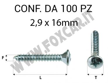 Vite Autofilettante testa svasata bombata a croce zincatura bianca 2,9 x 16 mm