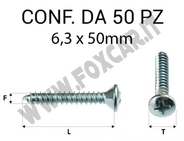 Vite Autofilettante testa svasata bombata a croce zincatura bianca 6,3 x 50 mm