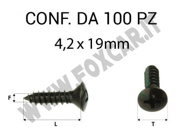 Vite Autofilettante testa svasata bombata a croce zincatura nera 4,2 x 19 mm