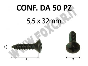 Vite autofilettante testa svasata bombata a croce zincatura nera 5,5 x 32 mm