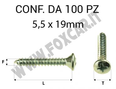 Vite autofilettante testa svasata bombata a croce zincatura gialla 5,5 x 19 mm