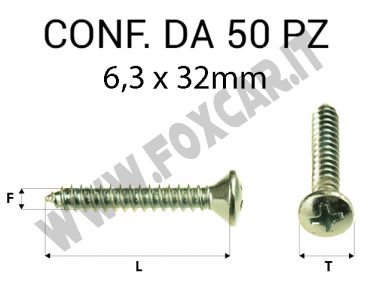 Vite autofilettante testa svasata bombata a croce zincatura gialla 6,3 x 32 mm