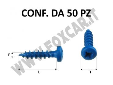 Vite autofilettante blu per fissaggio targa con testa bombata e impronta a croce
  di misure 4,2 X 17 mm