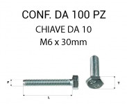 Vite testa esagonale per chiave da 10 mm M6 x 30 zincata