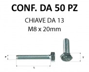 Vite testa esagonale per chiave da 13 mm M8 x 20 zincata