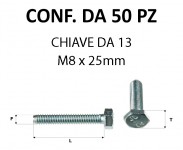 Vite testa esagonale per chiave da 13mm M8 x 25 zincata