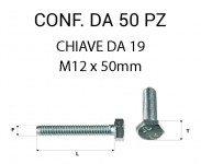 Vite testa esagonale per chiave da 19mm M12 x 50 zincata