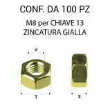 Dado M8 per chiave da 13 zincato giallo