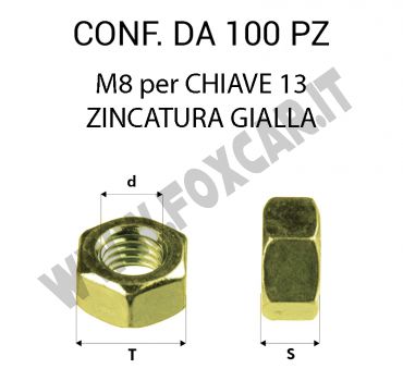 Dado M8 per chiave da 13 zincato giallo