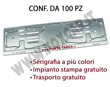 Porta targa posteriore in alluminio con stampa digitale. Conf. 100 pz