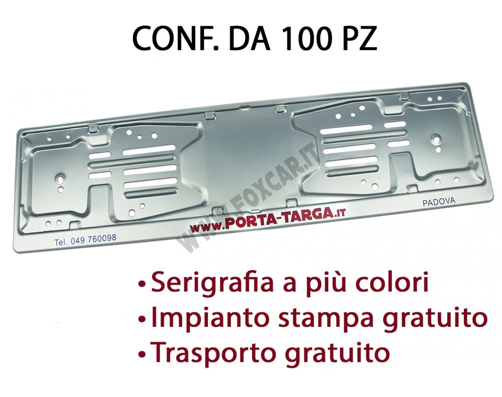 Porta targa posteriore in alluminio con stampa digitale. Conf. 100