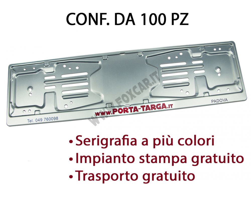 Porta targa posteriore in alluminio con stampa digitale. Conf. 100 pz -  PORTA TARGA AUTO PERSONALIZZATI - Foxcar Foxcar