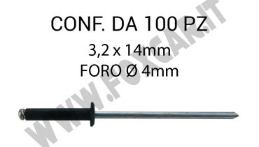 Rivetto 3,2 x 14 testa da 10 mm colore nero